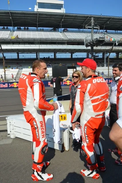 Ducati riders on the grid at the racetrack
